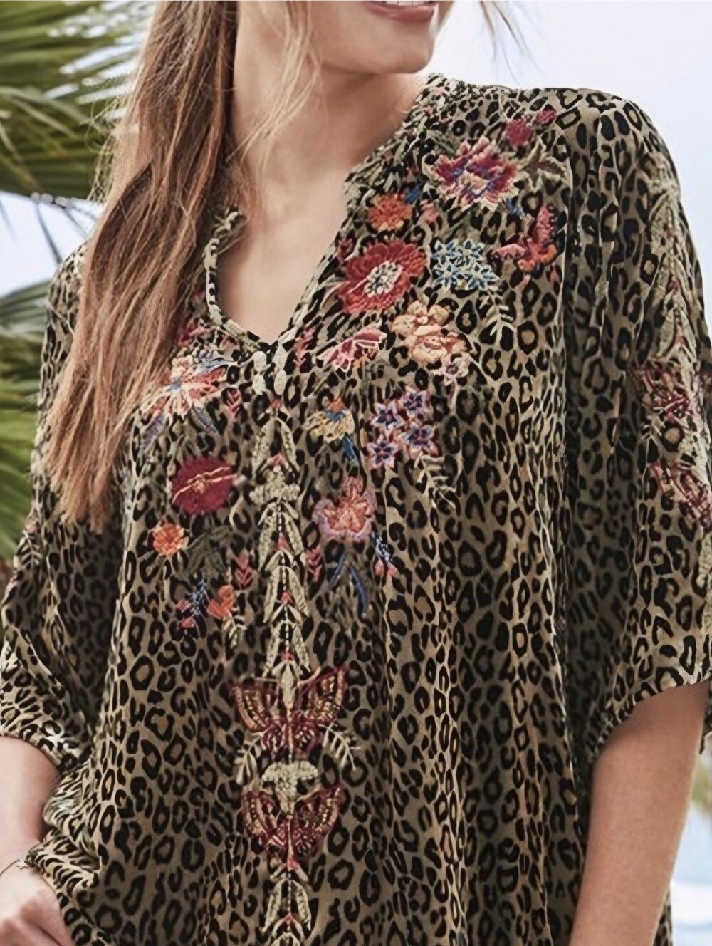 Johnny Was Taline Easy V-Neck Velvet Rayon/Silk Blend Top XXS